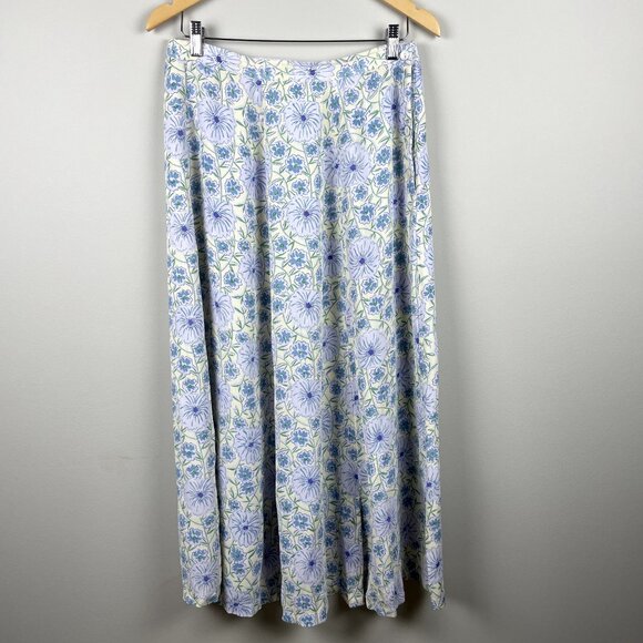 April Cornell Maxi Skirt Womens Small‎ Blue Yellow Floral Boho Buttons Stretch S - Picture 1 of 11